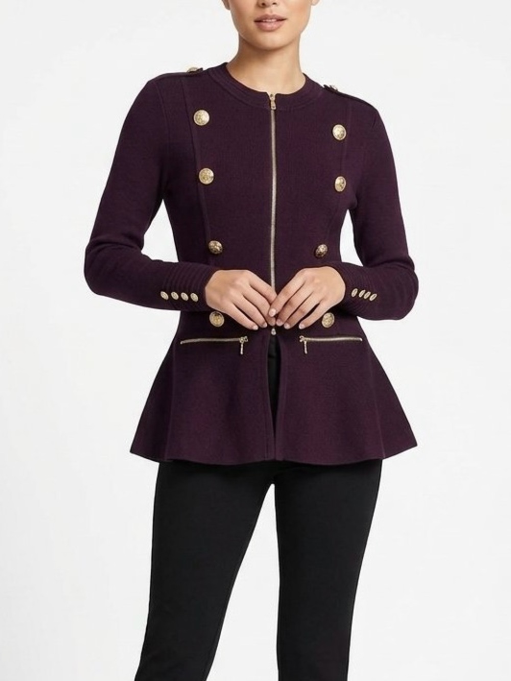 INC International Concepts Military Knit Sweater Blazer Purple Size XS NWT